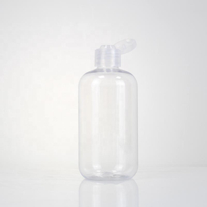 مطهر اليد زجاجة شامبو بلاستيك PET فارغة دائرية شفافة 300 مل مع غطاء علوي قابل للطي للغسول